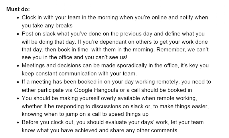 Remote Working Rules